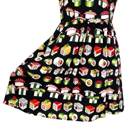 Retrolicious ModCloth Bento Box Sushi Print Sleeveless Dress Black Size Small - Picture 6 of 9